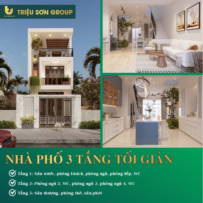 Nhà phố 3 tầng tối giản